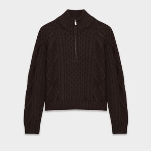 Aritzia Heritage Merino Wool 1/4 Zip Hi-hip Sweater In Black Size Small